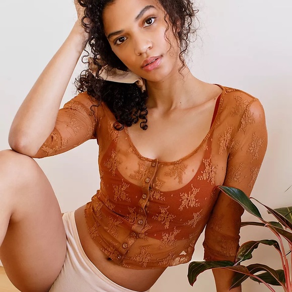 Free People- NWT -Lost in Lace Cardi- Bright Cider -Small - Picture 10 of 14